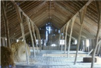 This interior view of the hay loft in the Peter Thoes barn was taken in the early 1980s, before the far end of the barn deteriorated and was removed. Photo by Greg Hoots.