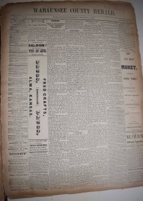 J.B. Campbell was publisher of the Wabaunsee County Herald when this issue, dated March 11, 1880,was printed. Notice the presence of advertising on the front page of the paper.